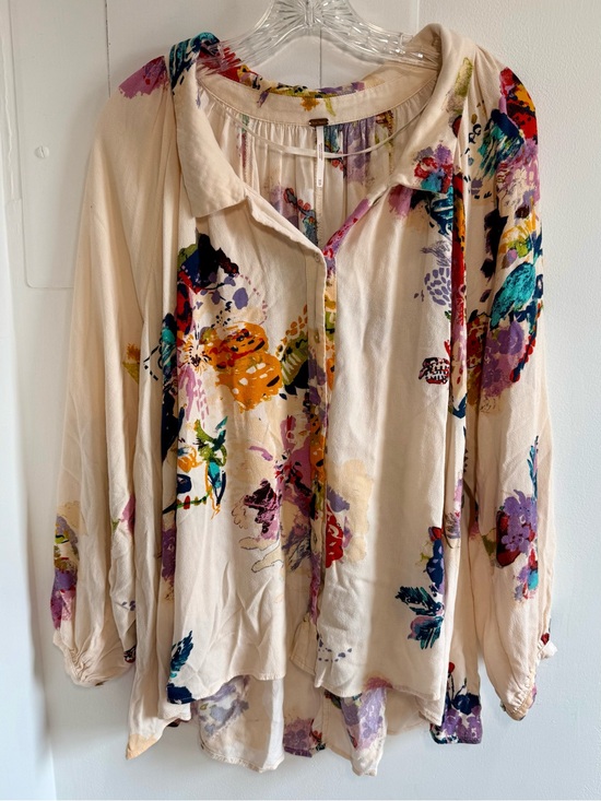 Free People Tops - Free People Floral Cream Button-Front  Blouse - Oversized Boho